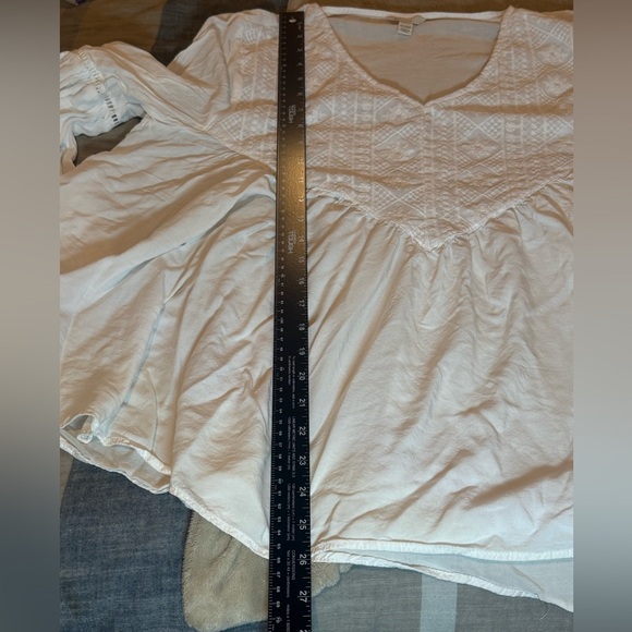 Cato’s White Boho Embroidered Bell Sleeve and Hemstitch V-Neck Blouse 14 16W - Picture 7 of 10